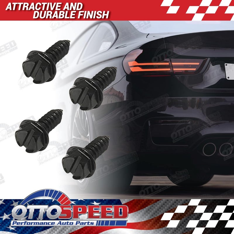 OttoSpeed License Plate Screw Kit - Black, OEM Style Fasteners with Nylon Screw Retainers for Mounting Front and Back License Plates on Cars, SUVs, Trucks - Rustproof, Self Tapping Bolts (Black Stainless Steel) - Image 2